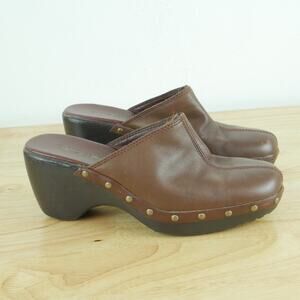 Vintage Size 8 Clogs Mules Brown Leather Studded Chunky Heel Y2K Boho Cherokee